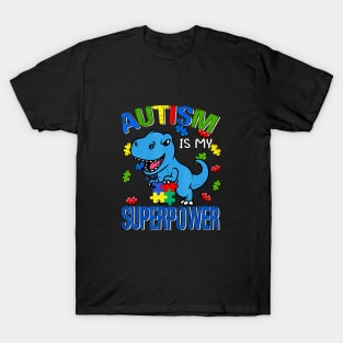 Autism Is My Superpower Cute Dinosaur Puzzle T-Shirt